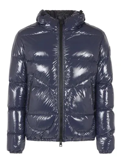 Herno Zip-up Hooded Coat In Blue