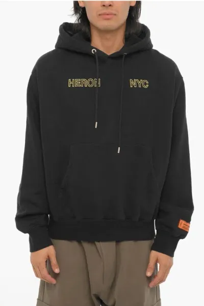 Heron Preston Cotton Hoodie With Patch Pocket In Black