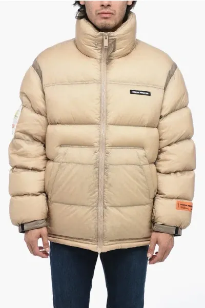 Heron Preston Logoed Quilted Down Jacket With Contrasting Detailing