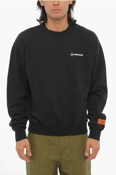 Heron Preston Solid Color Cotton Crew-neck Sweatshirt In Black