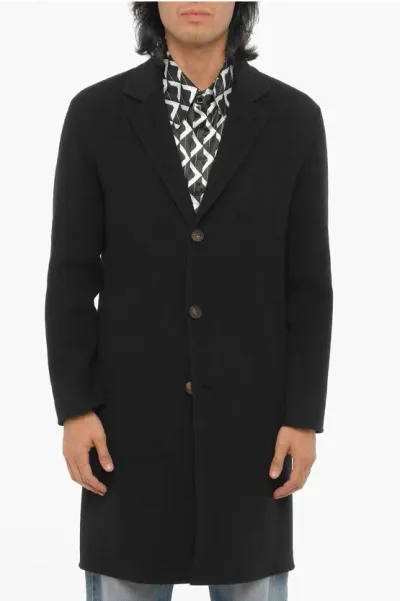 Hevo Solid Color Wool Cassano Coat In Black