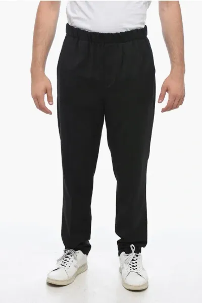 Hevo Virgin Wool Chinos Pants With Elastic Waistband In Black