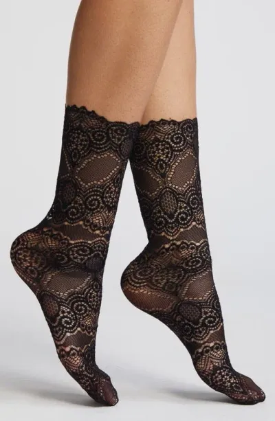 High Heel Jungle Scalloped Lace Crew Socks In Black