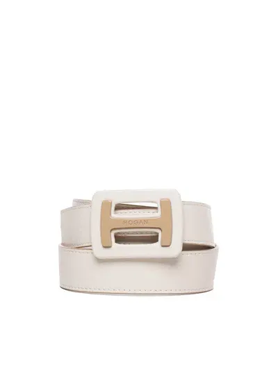 Hogan H Logo Calfskin Belt In White