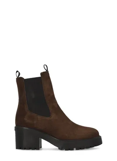 Hogan H649 Suede Chelsea Boots In Brown