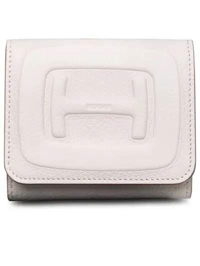 Hogan Ivory Hammered Leather Wallet In Beige