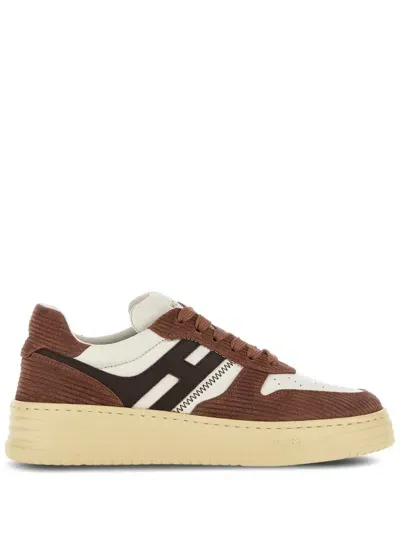 Hogan Logo-patch Leather Sneakers In Brown