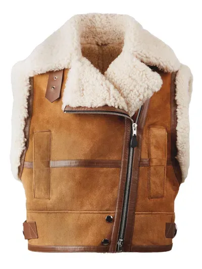 Hogan Biker In Shearling Senza Maniche In Brown