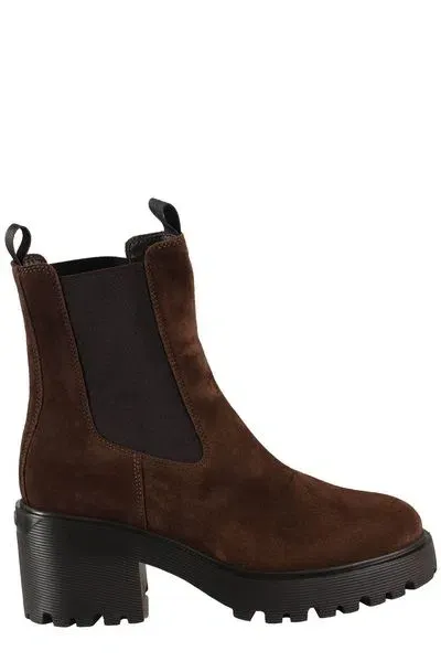 Hogan 70mm Leather Ankle Boots In Brown