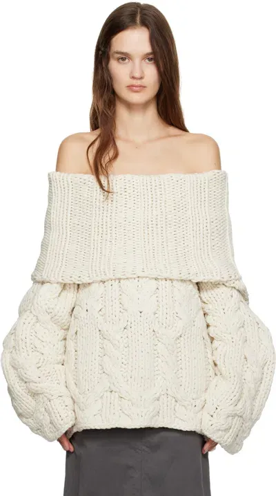 Holzweiler Off-white Super Chunky Cable Sweater In 1001 Ecru