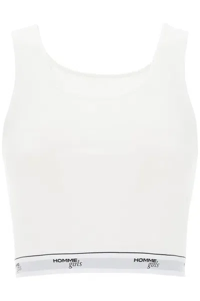 Homme Girls Kids'  Cotton Crop Top With Logo Band In White