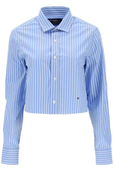 Homme Girls Kids'  Cropped Striped Poplin Shirt In Blue