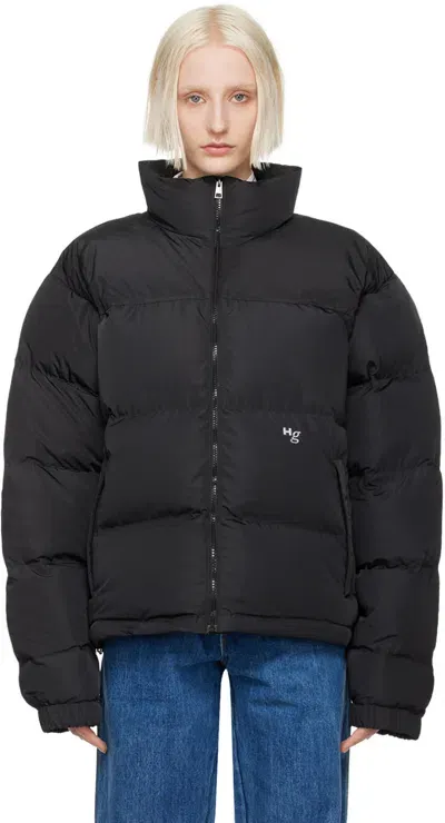 Hommegirls Black Embroidered-logo Down Jacket