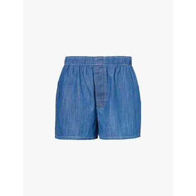 Hommegirls Relaxed-fit Elasticated-waistband Denim Boxer Shorts In Blue