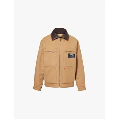 Hommegirls Logo-embroidered Cotton Work Jacket In Khaki