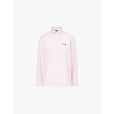 Hommegirls Womens Pink Oversized Striped Cotton-poplin Shirt