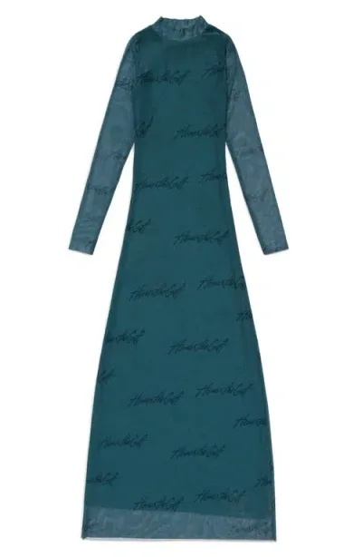 Honor The Gift Burnout Logo Pattern Long Sleeve Dress In Green