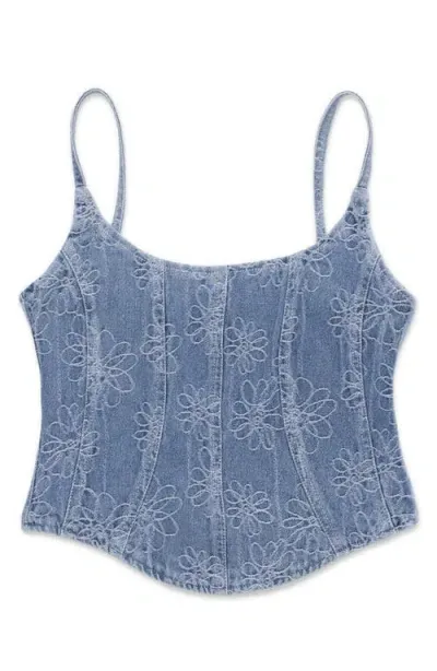 Honor The Gift Embroidered Denim Corset In Light Blue