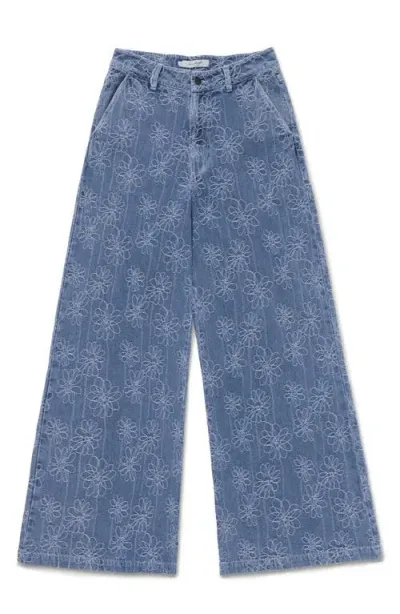 Honor The Gift Floral Wide Leg Jeans In Light Blue