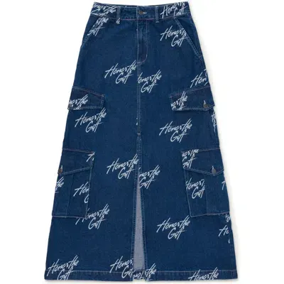 Honor The Gift Htg Graphic Denim Cargo Maxi Skirt In Blue