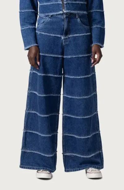 Honor The Gift Paneled High Waist Wide Leg Jeans In Indigo