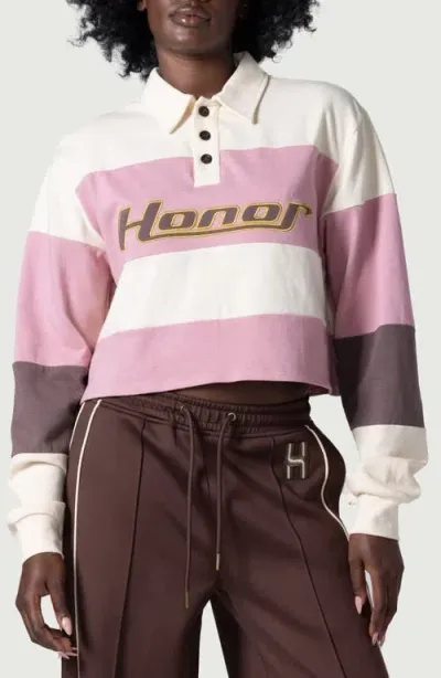 Honor The Gift Stripe Crop Rugby Shirt In Pink