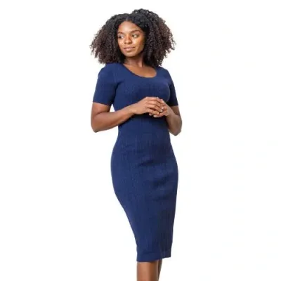 Hope & Henry Fitted Cable Sweater Dress In Blue