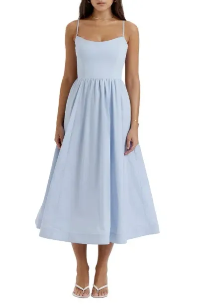 House Of Cb Womens Soft Blue Lolita Scoop-neck Stretch Cotton-blend Midi Dress