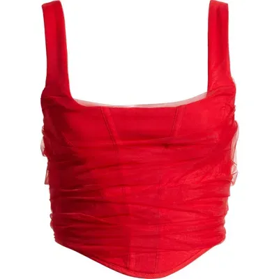 House Of Cb Shelley Tulle Corset Tank In Red