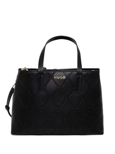 Hugo All-over Monogram Tote Bag In Black