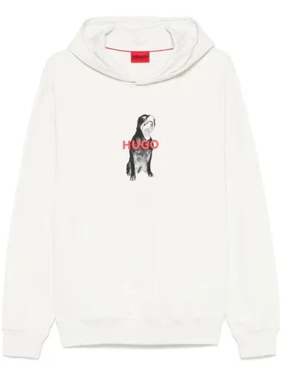 Hugo Animal Graphics-print Cotton Hoodie In Neutrals