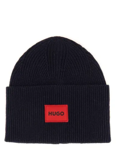 Hugo Beanie Hat With Logo In Blue