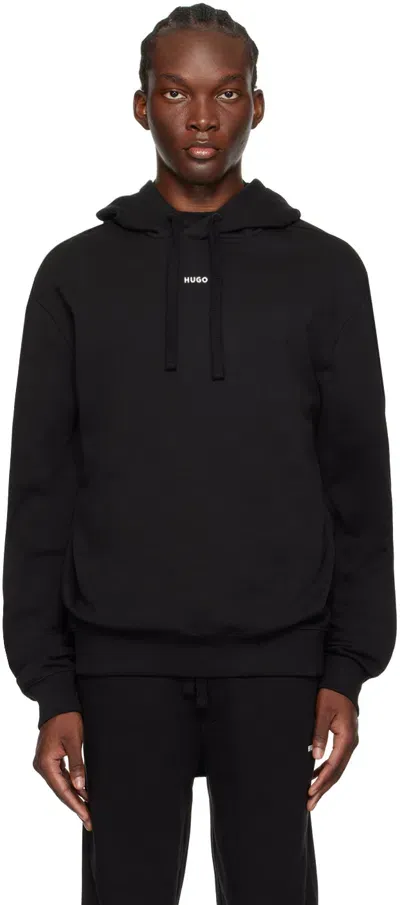 Hugo Black Bonded Hoodie In 001-black