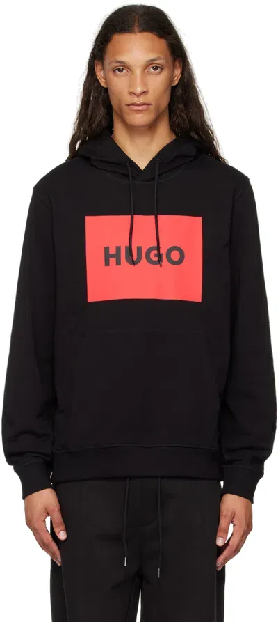 Hugo Black Bonded Logo Hoodie In 001-black