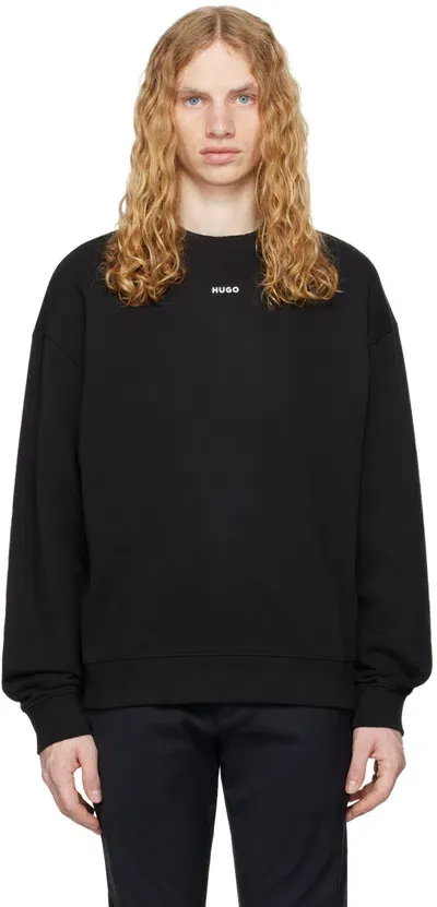 Hugo Black Cotton-terry Logo Sweater In 001-black