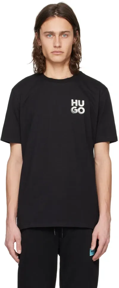 Hugo Black Crewneck T-shirt In 001-black