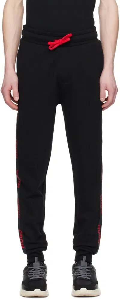 Hugo Black Cuffed Sweatpants In 001-black