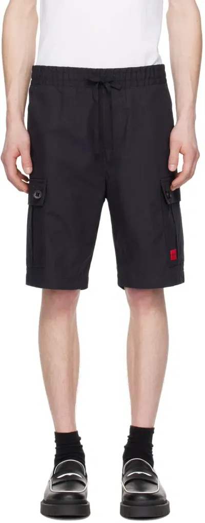 Hugo Black Drawstring Shorts In 001-black