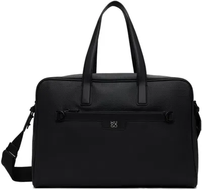 Hugo Black Faux-leather Duffle Bag In 001-black