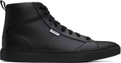 Hugo Black Grained Faux-leather High-top Sneakers In 001-black