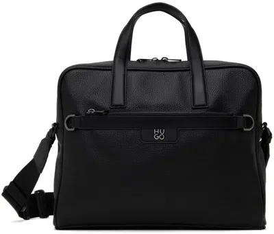 Hugo Black Grained Faux-leather Stacked Logo Briefcase In 001-black