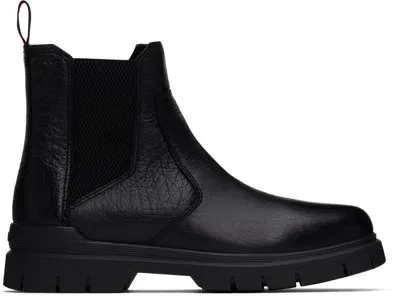 Hugo Black Grained Leather Chelsea Boots In 001-black