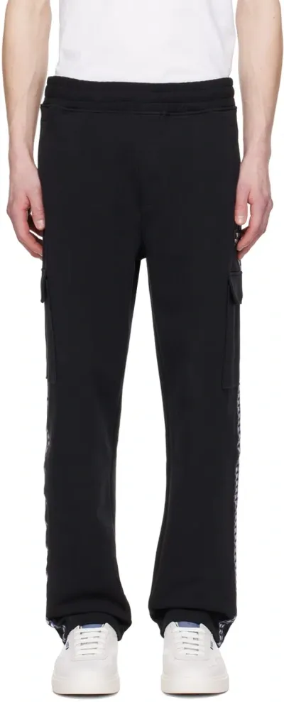 Hugo Black Graphic Trim Sweatpants In 001-black