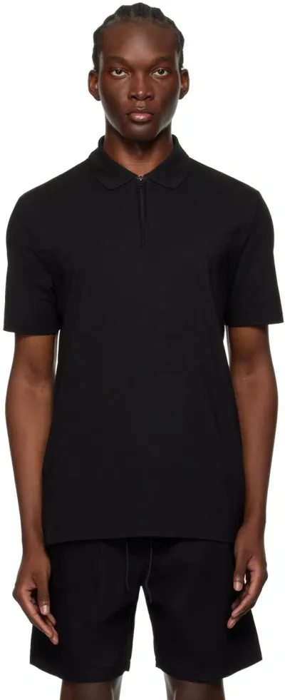 Hugo Black Half-zip Polo In 001-black