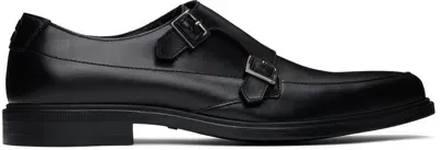 Hugo Black Leather Monkstraps In 001-black