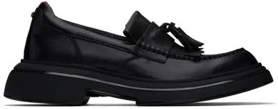 Hugo Black Leather Tassel Trim Loafers In 001-black