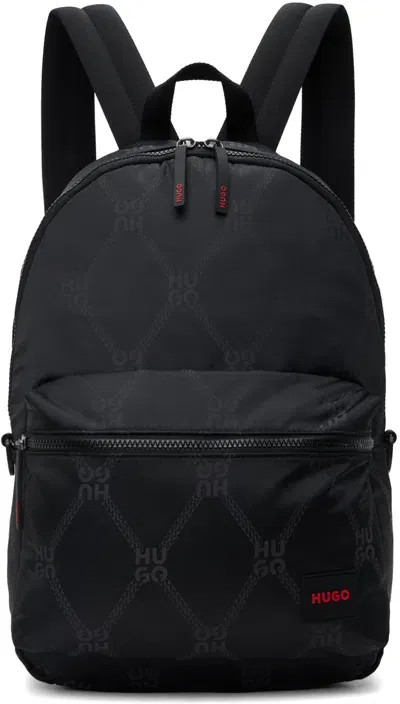 Hugo Black Logo Backpack In 001-black