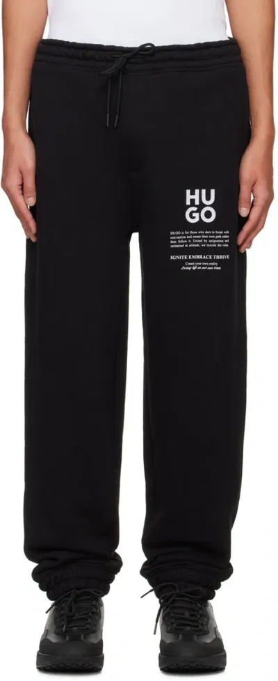 Hugo Black Logo-bonded Sweatpants In 001-black