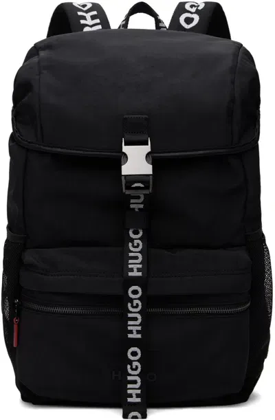 Hugo Black Logo Webbing Backpack In 001-black