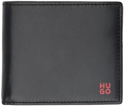 Hugo Black Nappa Leather Stacked Logo Wallet In 001-black